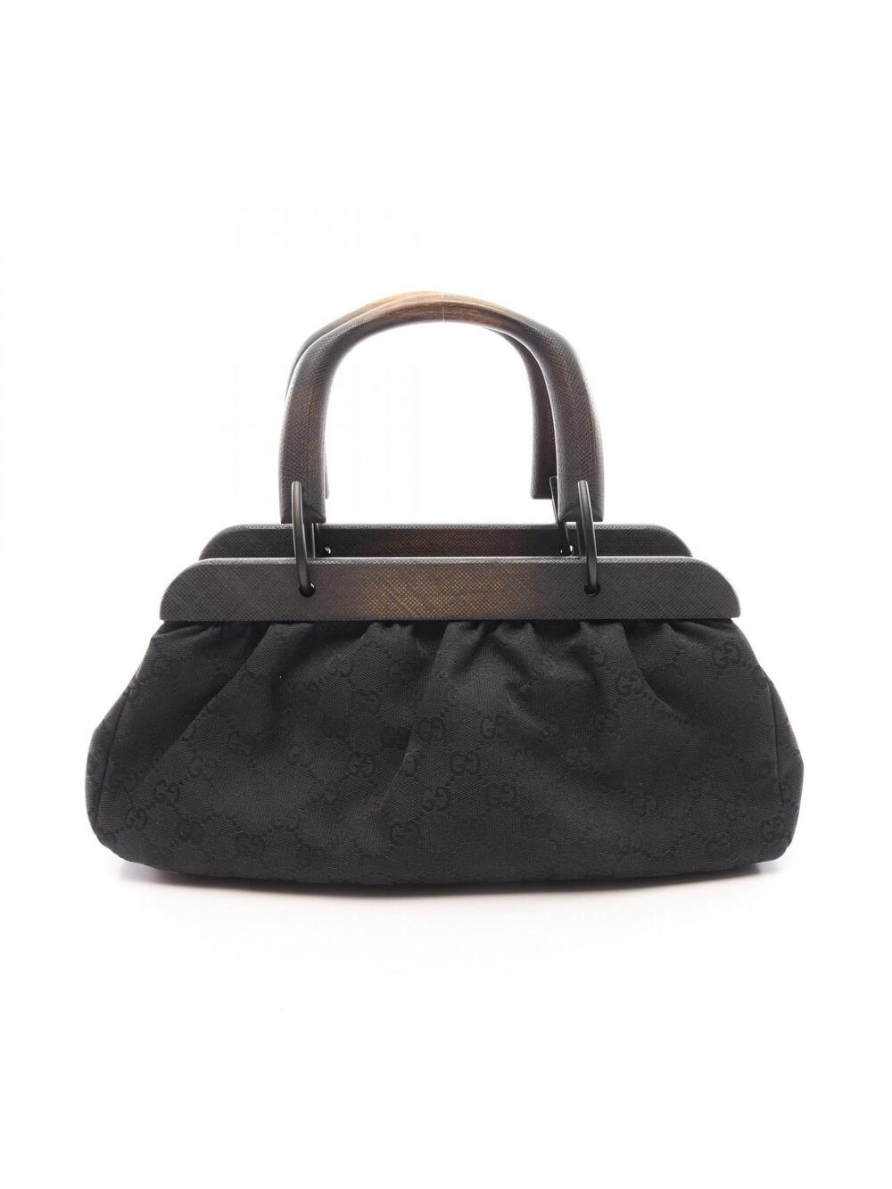 Gucci Gg Canvas Handbag Wood Black Used #367494G73B